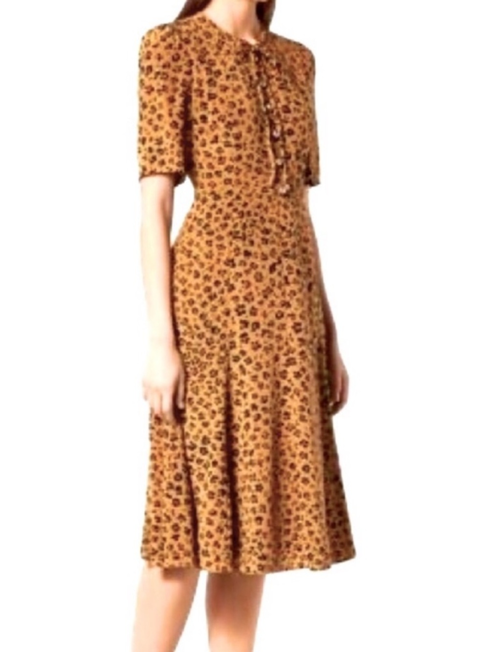 LK Bennett Montana Midi Dress Silk Animal Leopard Print 12